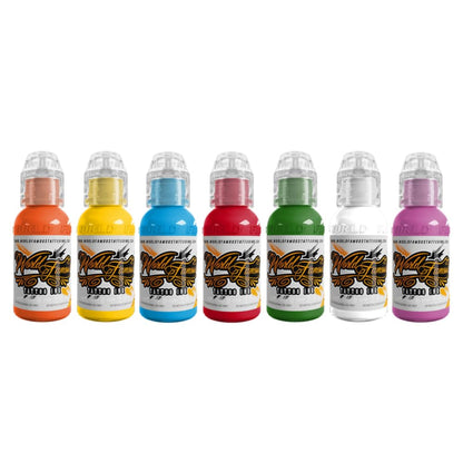 World Famous Tattoo Ink 7 Color Simple Set – Vegan, Travel-Friendly 0.5 oz Bottles (7 Colors)