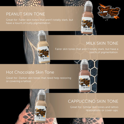World Famous Tattoo Ink Skintone 4-Count Set – 4 x 1oz Skin Tones for Cover-Ups