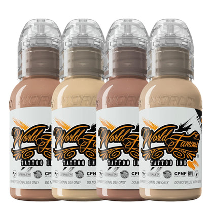 World Famous Tattoo Ink Skintone 4-Count Set – 4 x 1oz Skin Tones for Cover-Ups