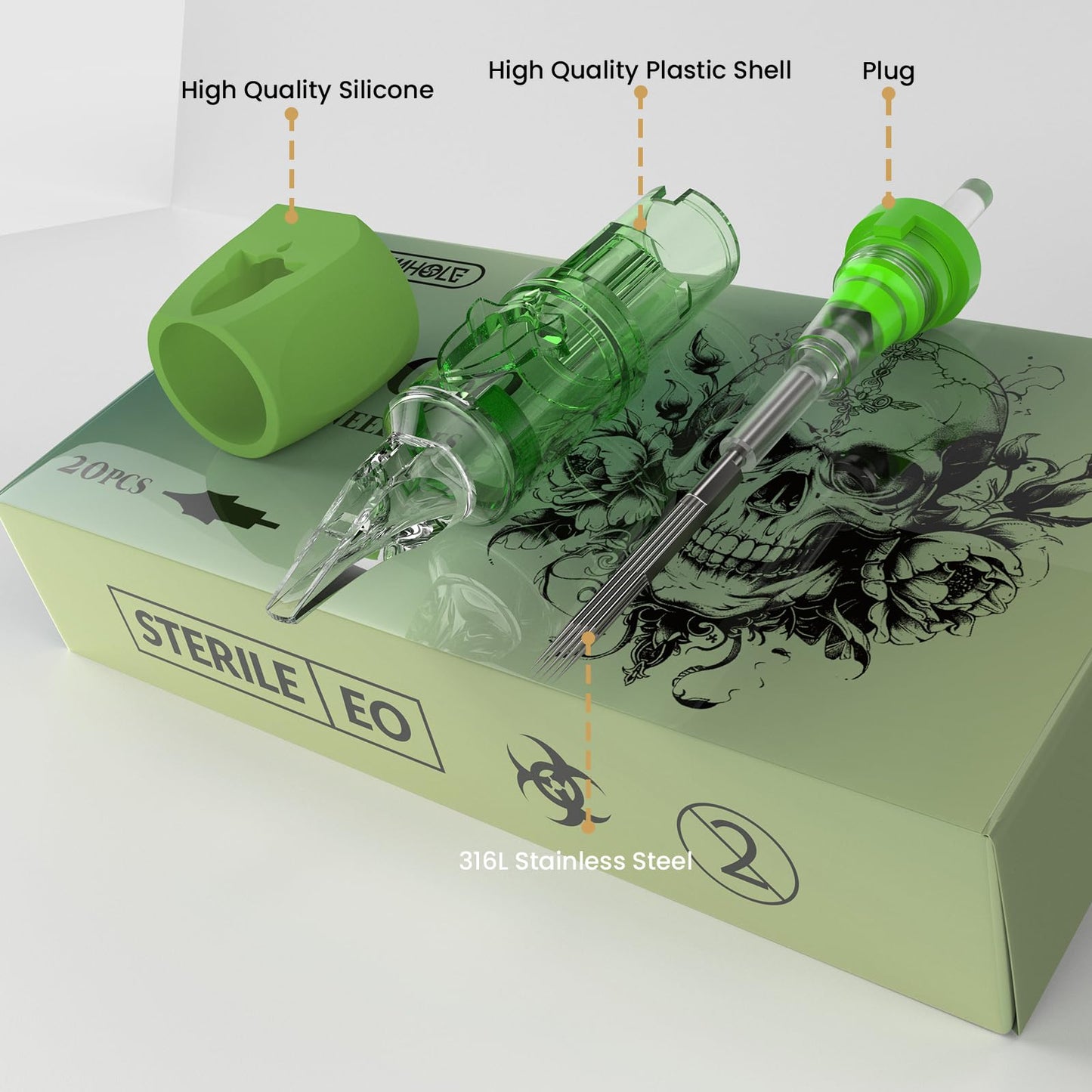 Wormhole Tattoo Cartridge Needles 17RM 1217RM – 20Pcs Disposable Finger Ledge Cartridges (3.5mm Taper)