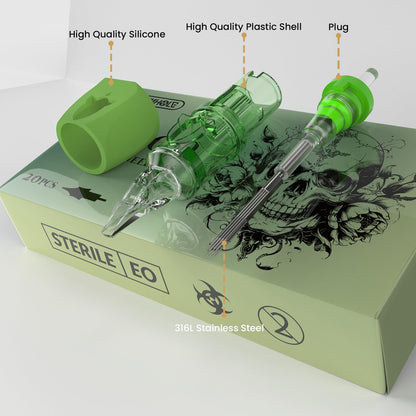 Wormhole Tattoo Cartridge Needles 17RM 1217RM – 20Pcs Disposable Finger Ledge Cartridges (3.5mm Taper)
