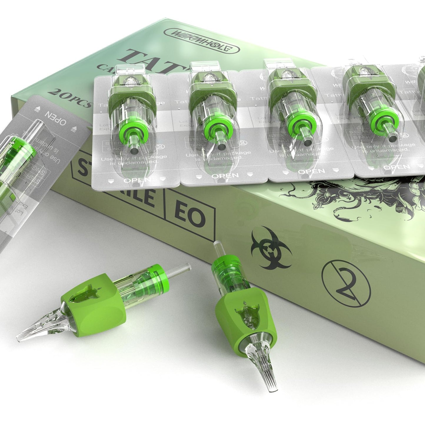 Wormhole Tattoo Cartridge Needles 17RM 1217RM – 20Pcs Disposable Finger Ledge Cartridges (3.5mm Taper)