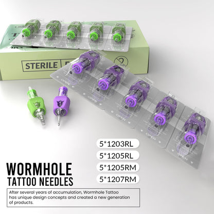 Wormhole Tattoo Cartridge Needles 20pc Mixed Sizes – 3RL 5RL 5RM 7RM, Finger Ledge