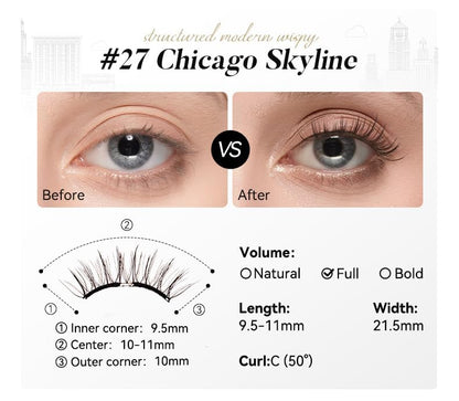 WOSADO Magnetic Eyelashes with Applicator Kit – Glue-Free, Reusable (V27 Chicago Skyline)
