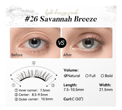 WOSADO Magnetic Eyelashes with Applicator Kit (V26 Savannah Breez) – Reusable, Glue-Free, Waterproof & Lightweight