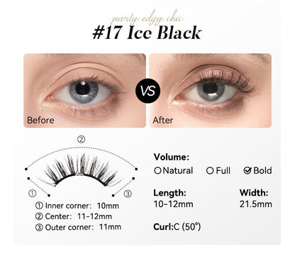 WOSADO Magnetic Eyelashes with Applicator Kit – V17 Ice Black, Glue-Free & Reusable