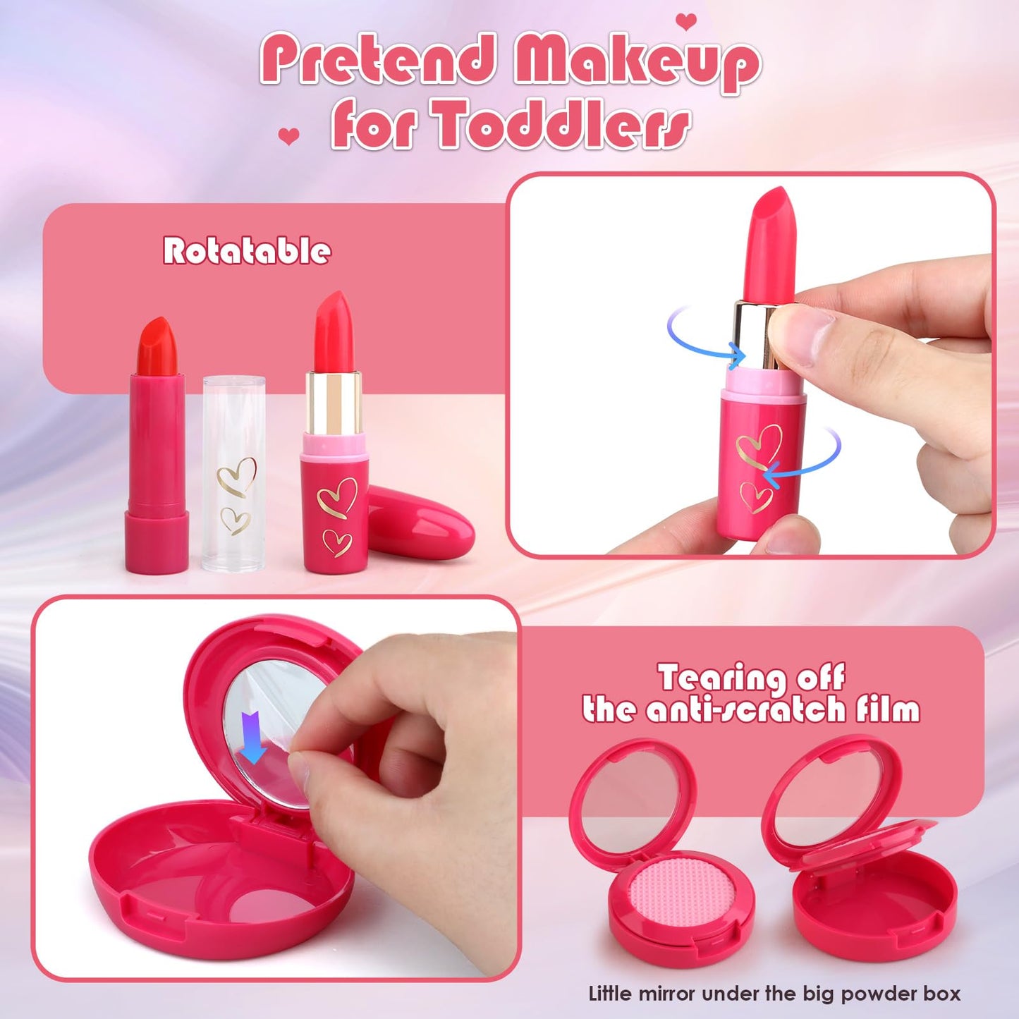 Woumserta Pretend Makeup Kit for Girls 3-7 | Safe, Mess-Free Play Set