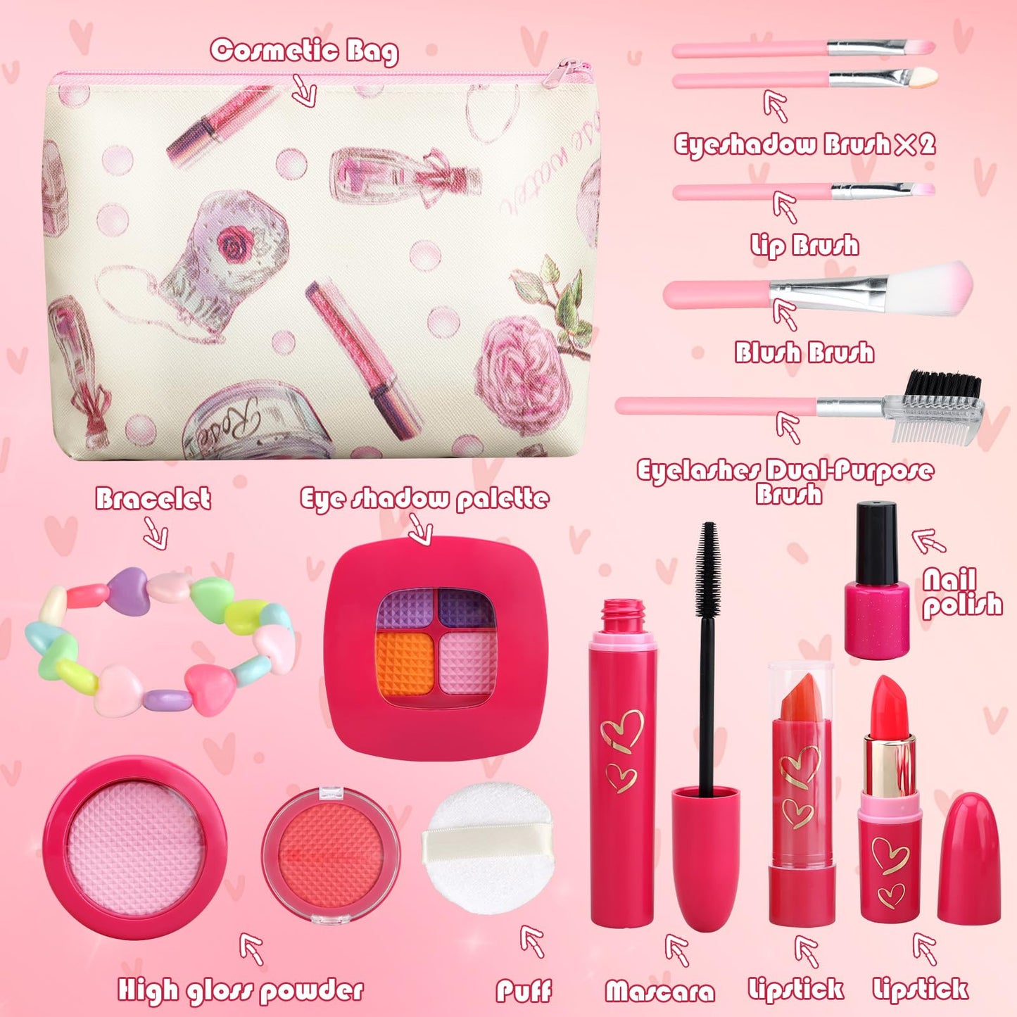 Woumserta Pretend Makeup Kit for Girls 3-7 | Safe, Mess-Free Play Set