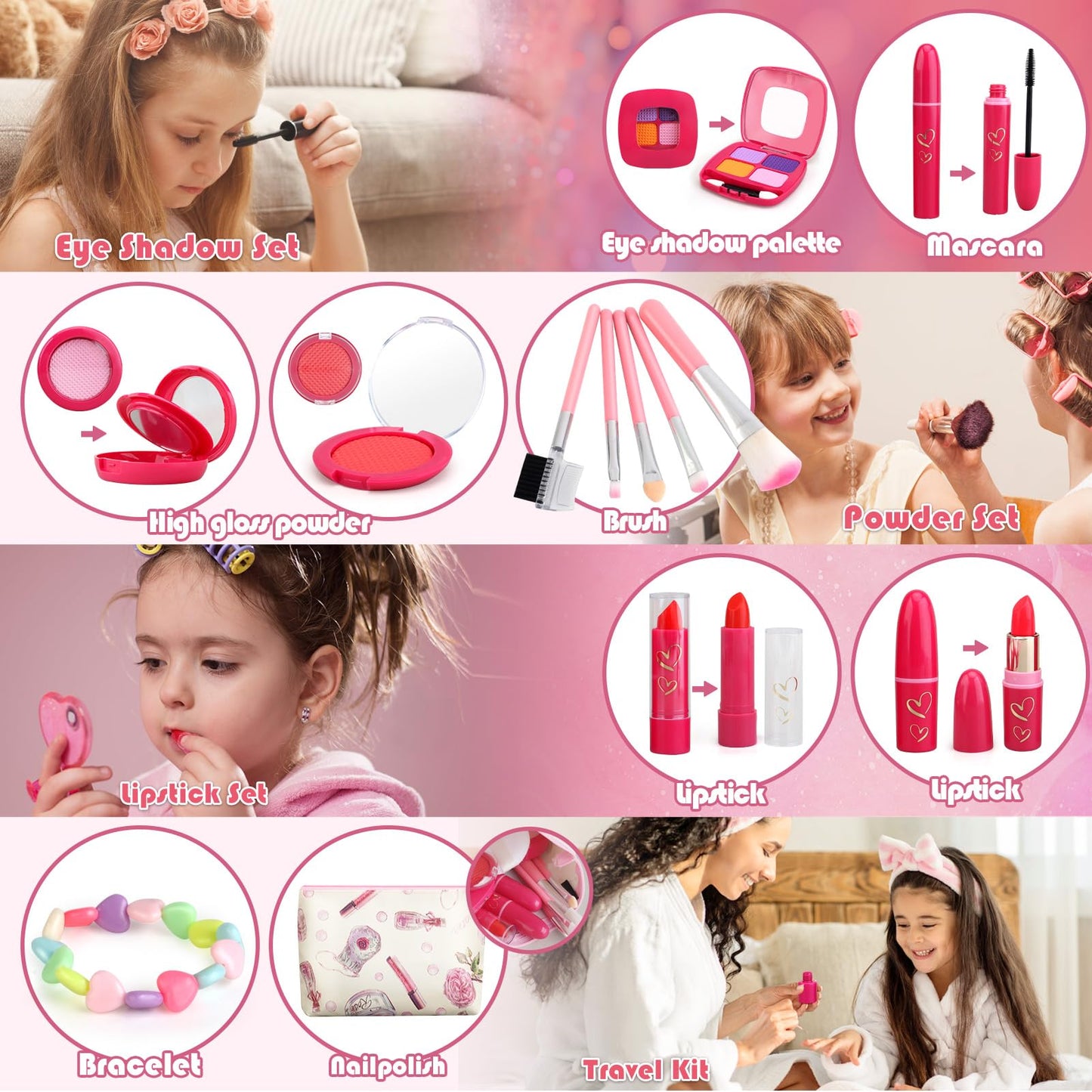 Woumserta Pretend Makeup Kit for Girls 3-7 | Safe, Mess-Free Play Set