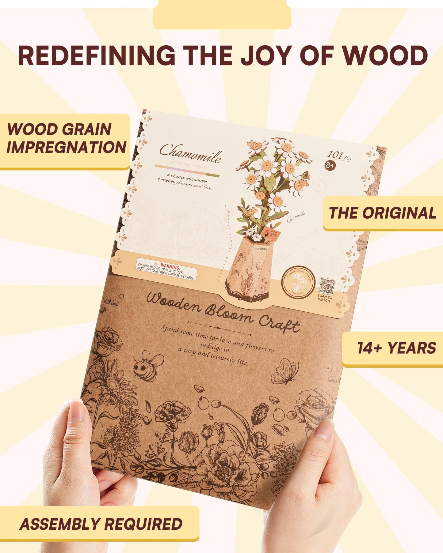 Wowood 3D Chamomile Flower Puzzle for Adults – DIY Wooden Flower Kit