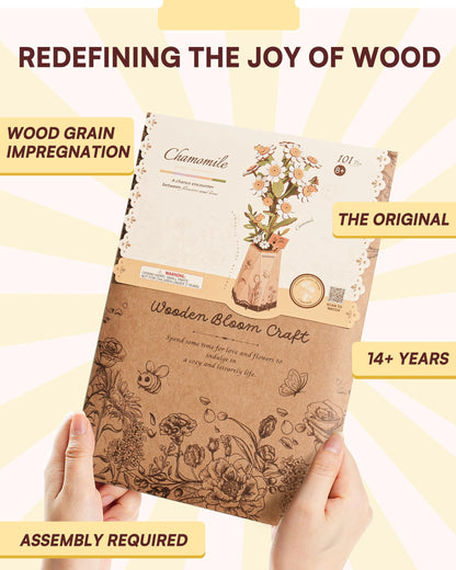 Wowood 3D Chamomile Flower Puzzle for Adults – DIY Wooden Flower Kit
