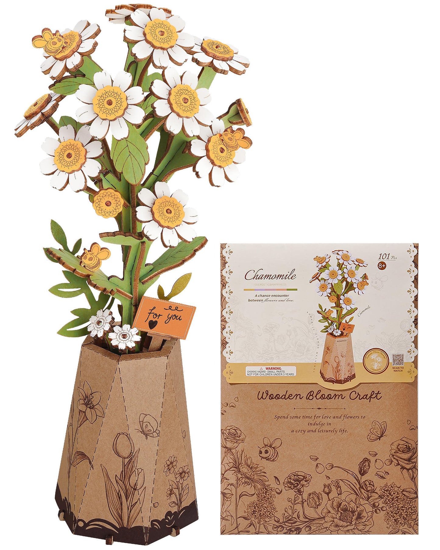 Wowood 3D Chamomile Flower Puzzle for Adults – DIY Wooden Flower Kit