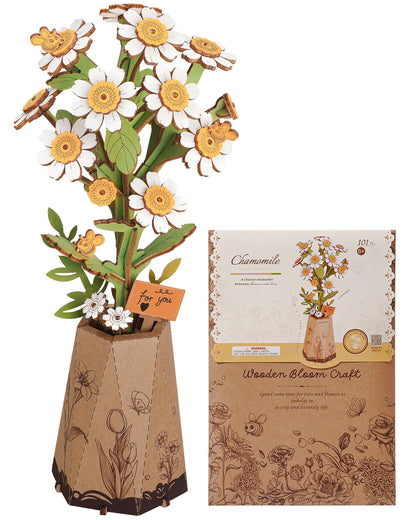 Wowood 3D Chamomile Flower Puzzle for Adults – DIY Wooden Flower Kit