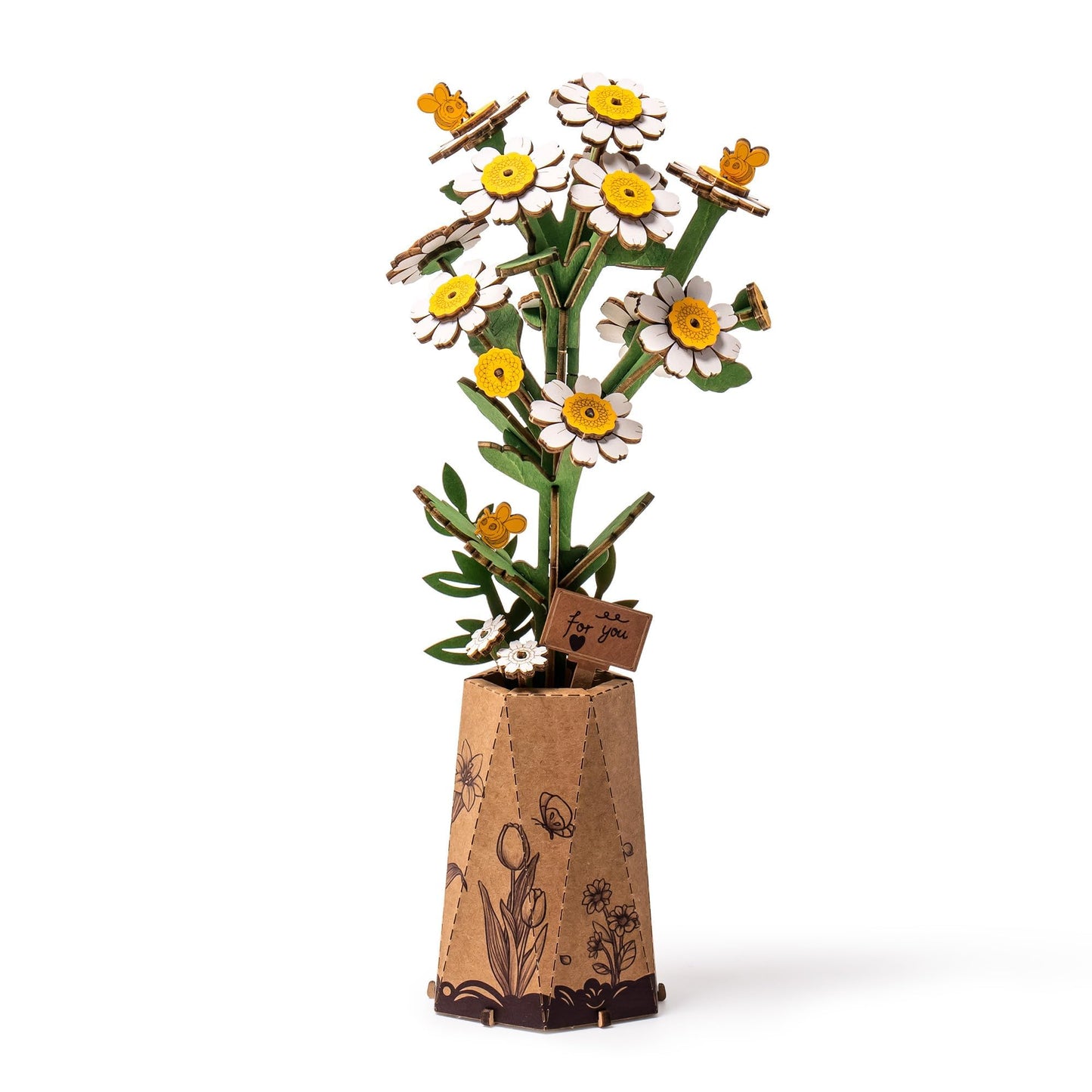 Wowood 3D Chamomile Flower Puzzle for Adults – DIY Wooden Flower Kit