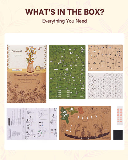 Wowood 3D Chamomile Flower Puzzle for Adults – DIY Wooden Flower Kit