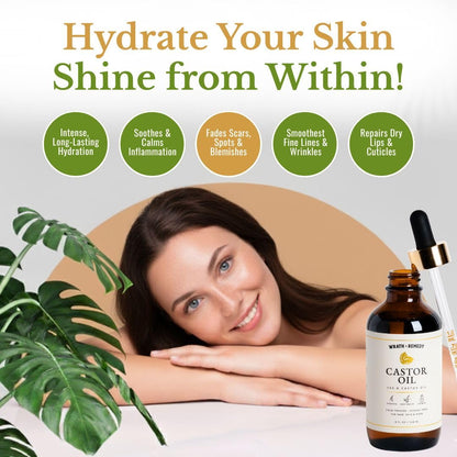 Wrath & Remedy Castor Oil Organic Hexane Free — 100% Pure Cold-Pressed Castor Oil for Hair Growth, Lashes, and Skin | 4oz Amber Glass Bottle