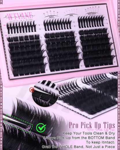 Wtvane Wispy Lash Clusters with Spikes – DIY 200D Lash Extensions, 10-20mm + 12-22mm