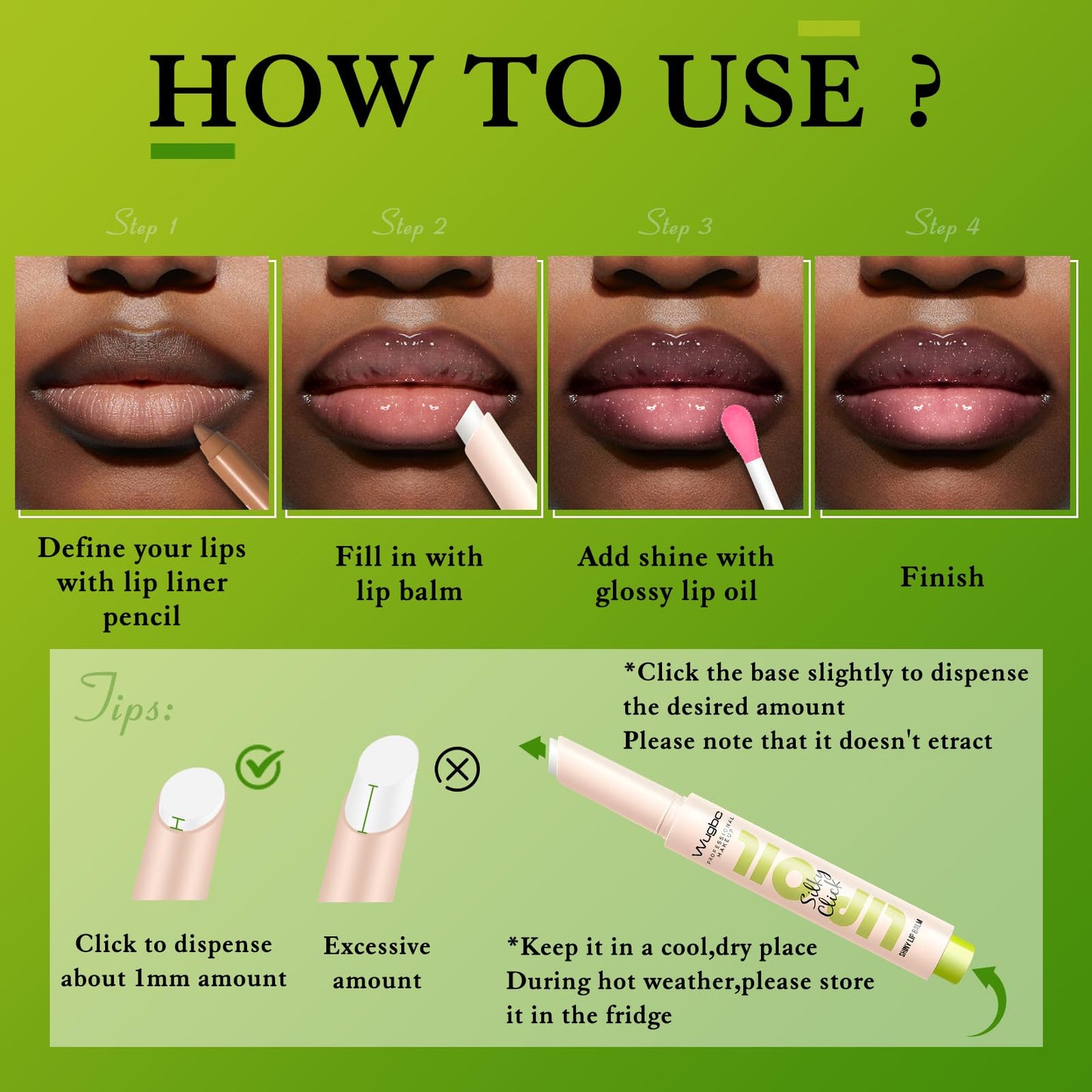 Wugbc Brown Lip Liner Glitter Lip Gloss Oil Click Lip Balm | Hydrating Lip Kit Set