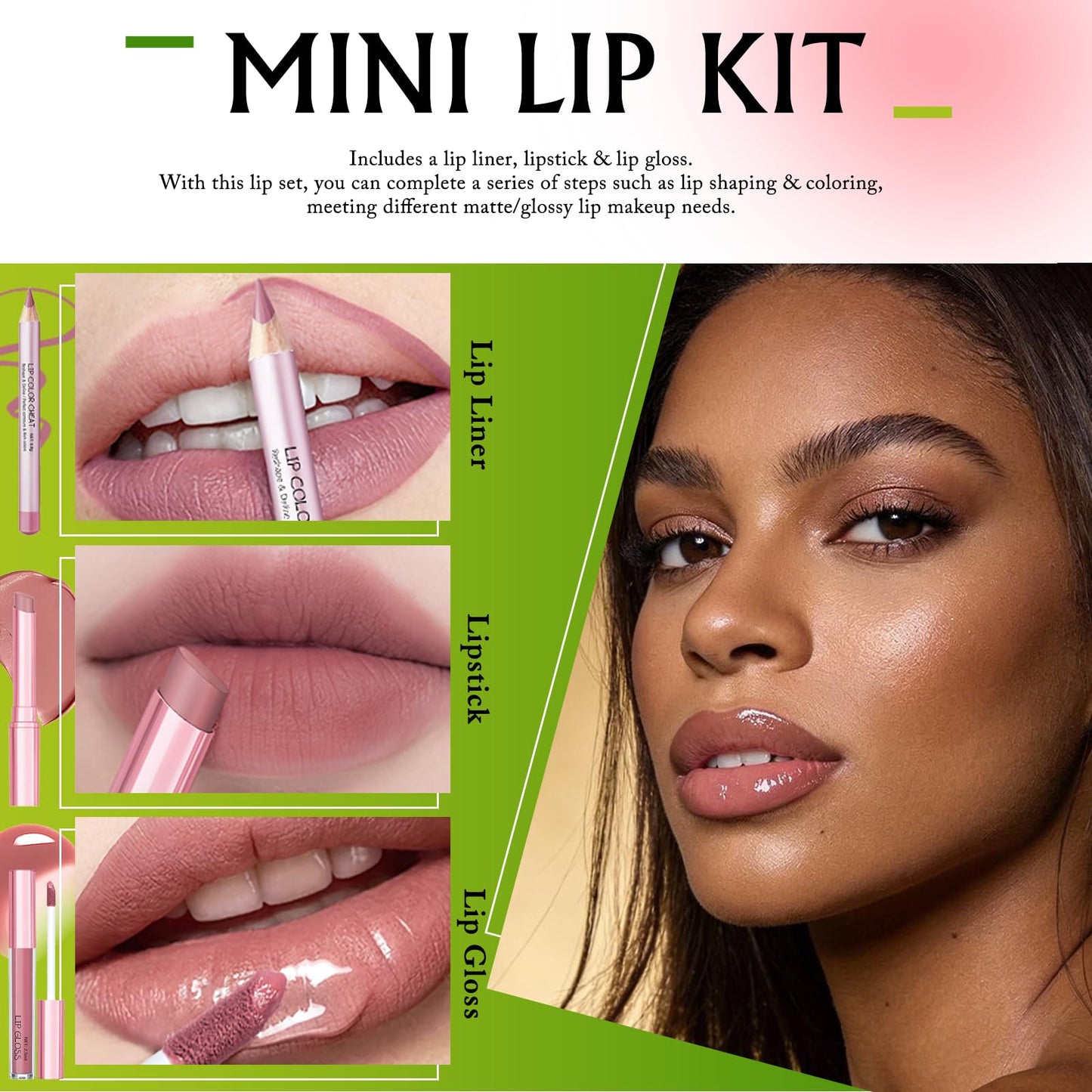 Wugbc Nude Pink Lip Kit – Matte Lipstick, Lip Liner & Gloss Set | High Pigment, Moisturizing & Long-Lasting