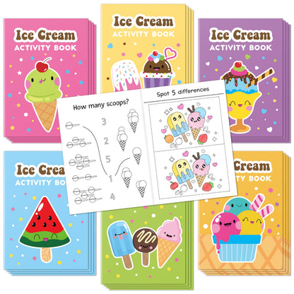 X1zuue Ice Cream Activity Books for Kids – 24-Piece Set with Mazes, Word Puzzles & Coloring | Party Favors