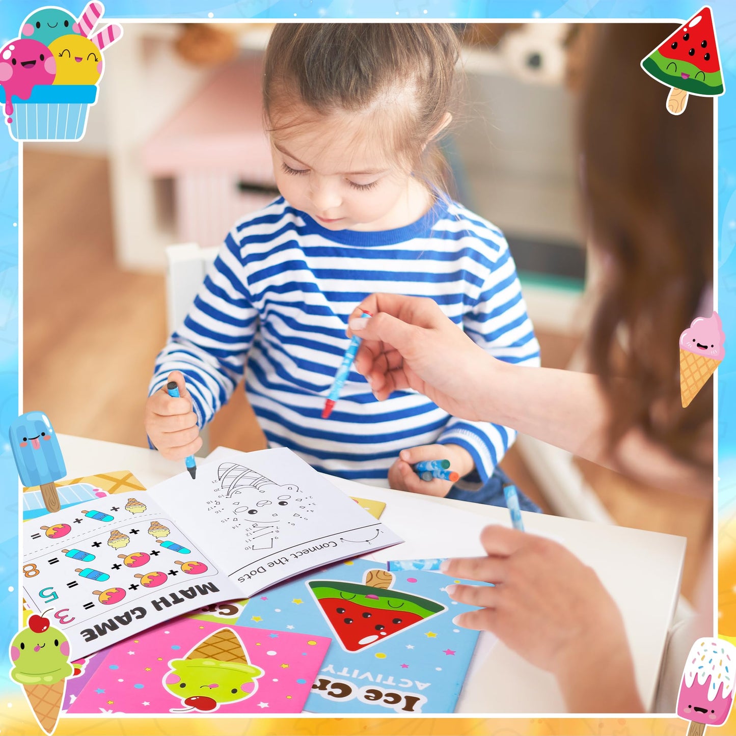 X1zuue Ice Cream Activity Books for Kids – 24-Piece Set with Mazes, Word Puzzles & Coloring | Party Favors