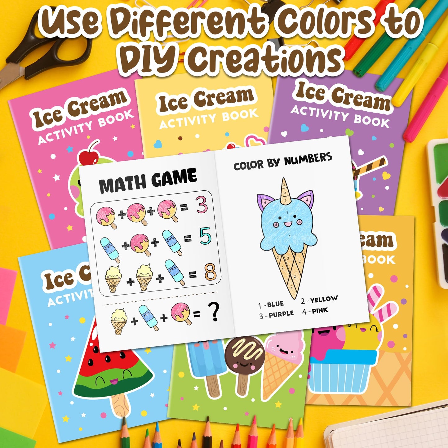 X1zuue Ice Cream Activity Books for Kids – 24-Piece Set with Mazes, Word Puzzles & Coloring | Party Favors