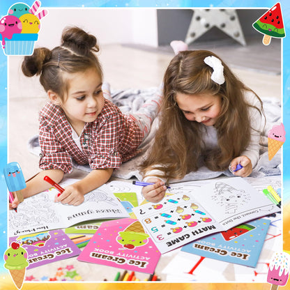X1zuue Ice Cream Activity Books for Kids – 24-Piece Set with Mazes, Word Puzzles & Coloring | Party Favors