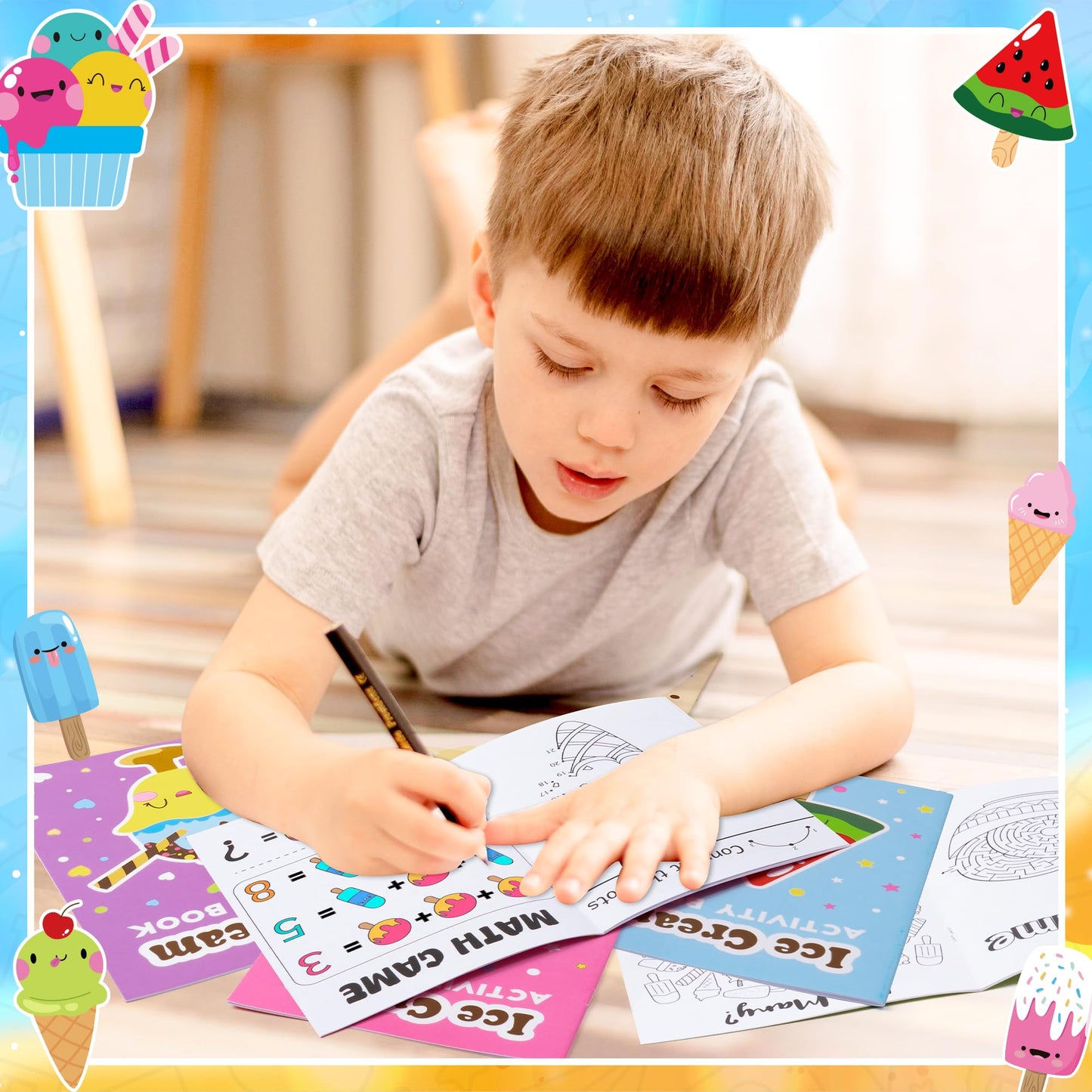 X1zuue Ice Cream Activity Books for Kids – 24-Piece Set with Mazes, Word Puzzles & Coloring | Party Favors