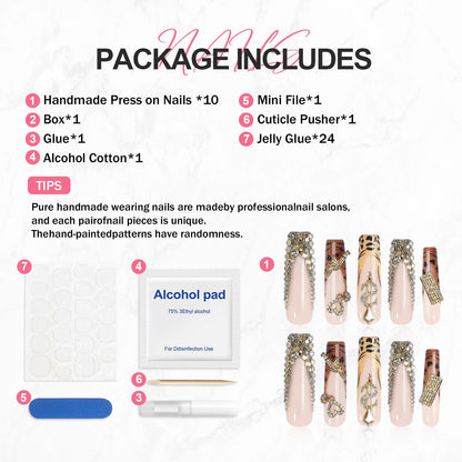 XGV Handmade Press-On Nails Long Square 10pcs – Pink Rhinestones, Reusable