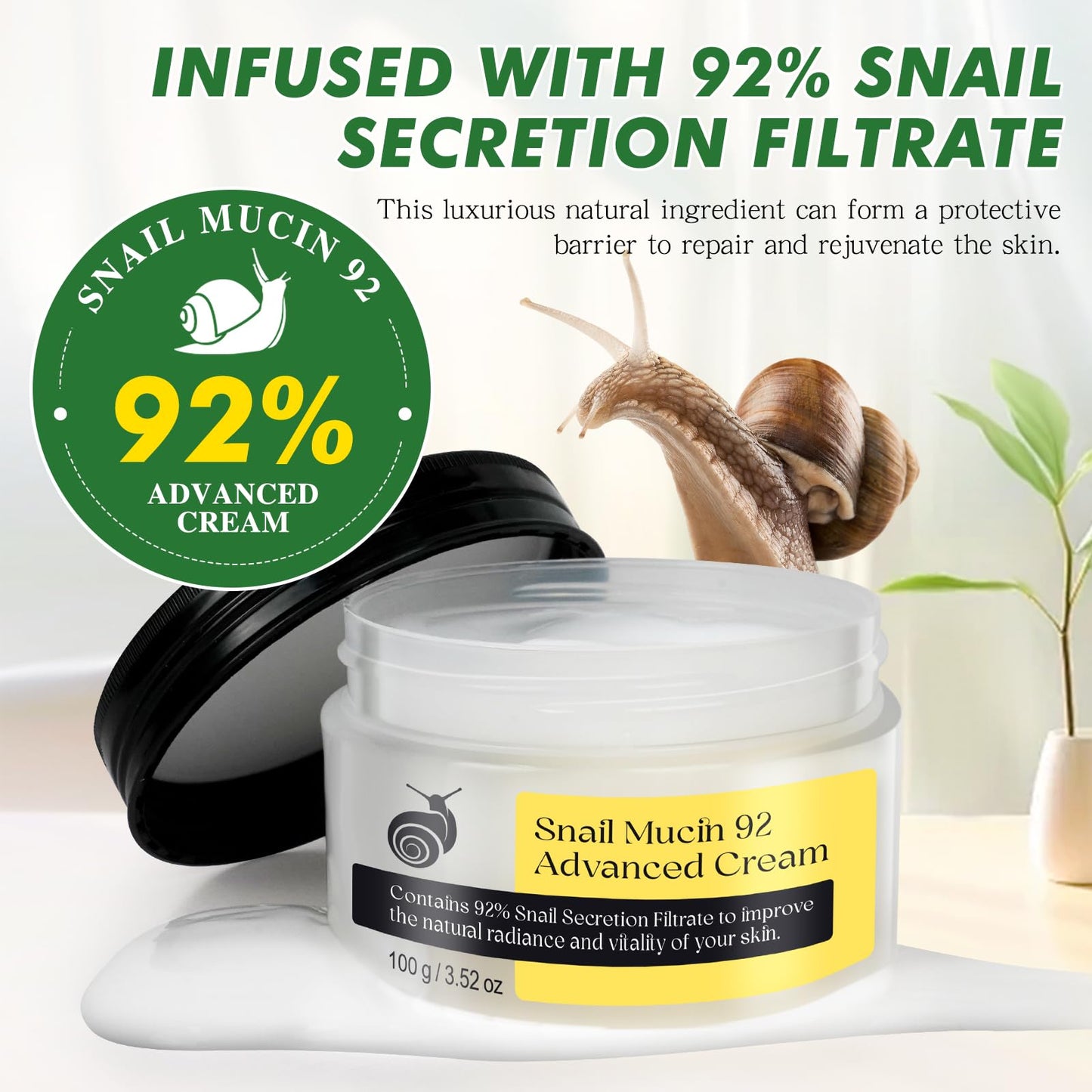 XIAMOFUZHOU Snail Mucin 92% Repair Serum Cream – Hydrating Face Moisturizer