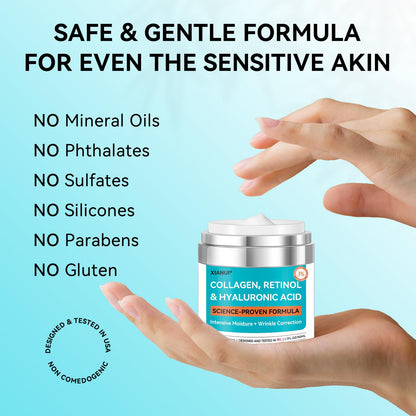 XIANUI Retinol Face Cream with Collagen & Hyaluronic Acid - Anti-Aging Moisturizer for All Skin Types (1.7 fl oz)