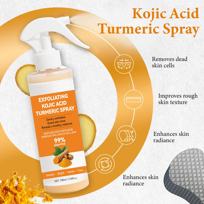 XILRVON Kojic Acid Turmeric Body Spray with Sponge – Exfoliating Mist with Retinol, Niacinamide, Glutathione – 100ml