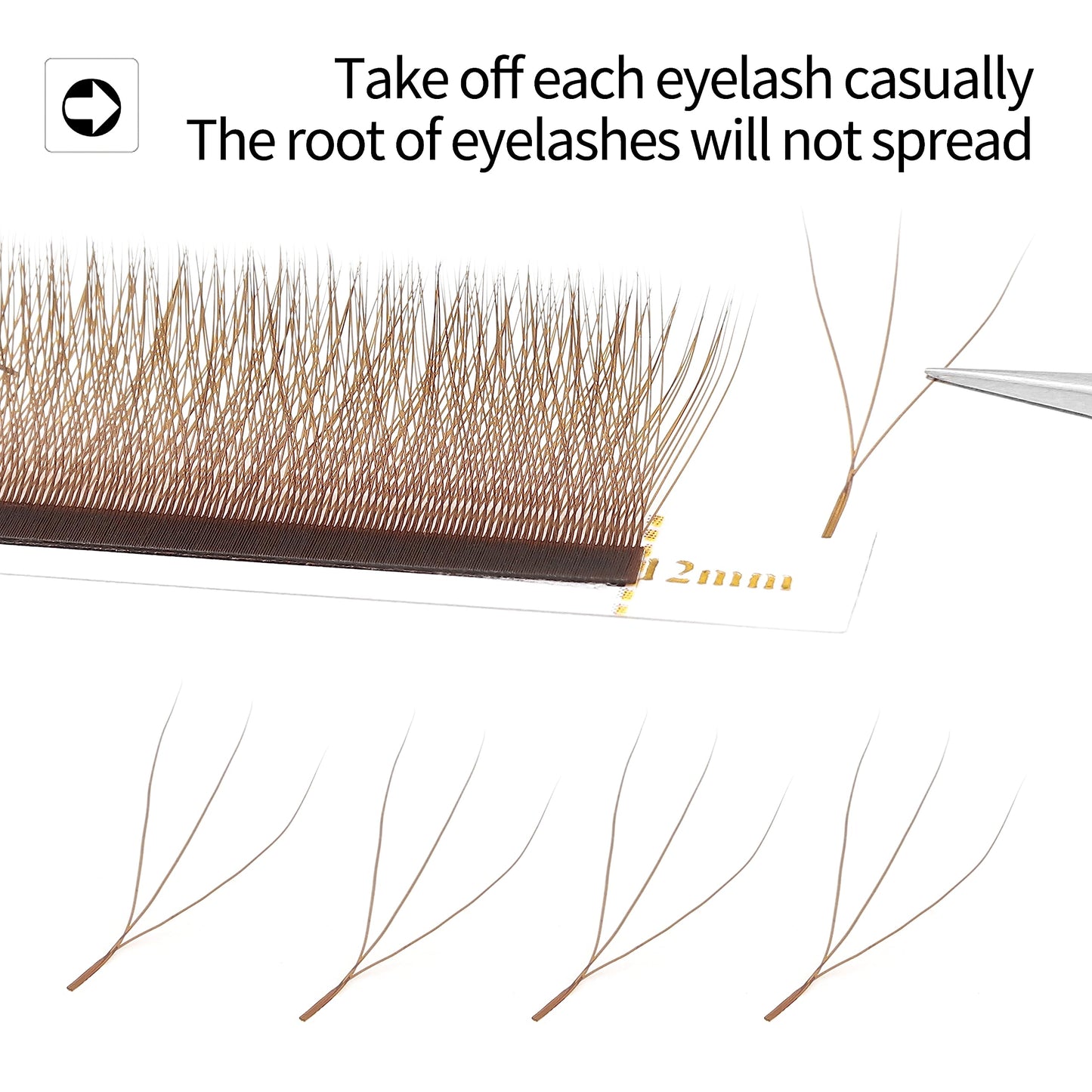 XIUSUZAKI Brown 3D W-Lash Extensions, 0.07mm | Premade Fans, C/D Curl, 12-Row Tray