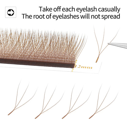 XIUSUZAKI Brown 3D W-Lash Extensions, 0.07mm | Premade Fans, C/D Curl, 12-Row Tray