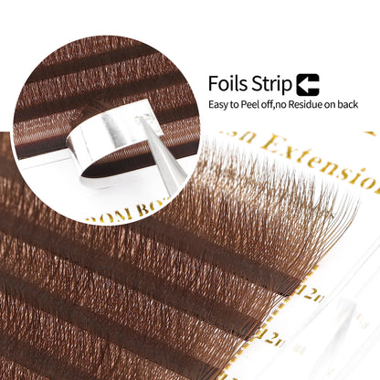 XIUSUZAKI W Lash Extensions – Brown 3D Premade Fans, 0.07mm, C/D Curl, 14mm