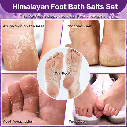 XIWEIOO Himalayan Pink Salt Foot Soak Kit – Lavender, Orange & Rose Oils, Epsom & Dead Sea Salts (2-Pack)
