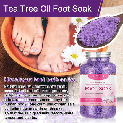 XIWEIOO Foot Spa Kit – Himalayan Salt Lavender & Rose, Exfoliating Cream & Brushes for At-Home Pedicure