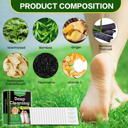 xiweioo 50 Pack Foot Pads – Ginger, Wormwood, Bamboo Vinegar & Charcoal for Deep Cleansing and Relaxation