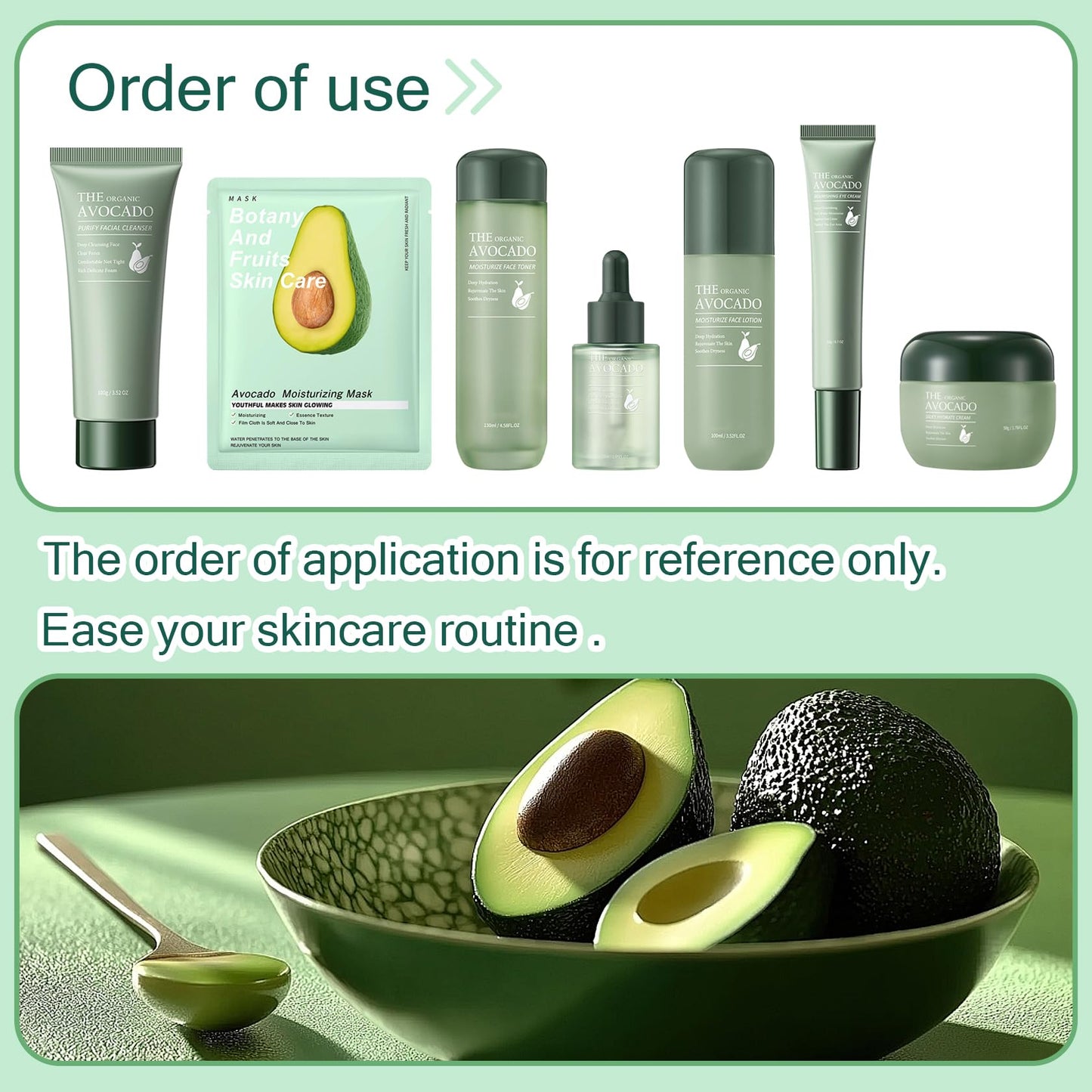 XMXueMei Avocado Skin Care Set – 9 Pcs Moisturizing Face Care Kit