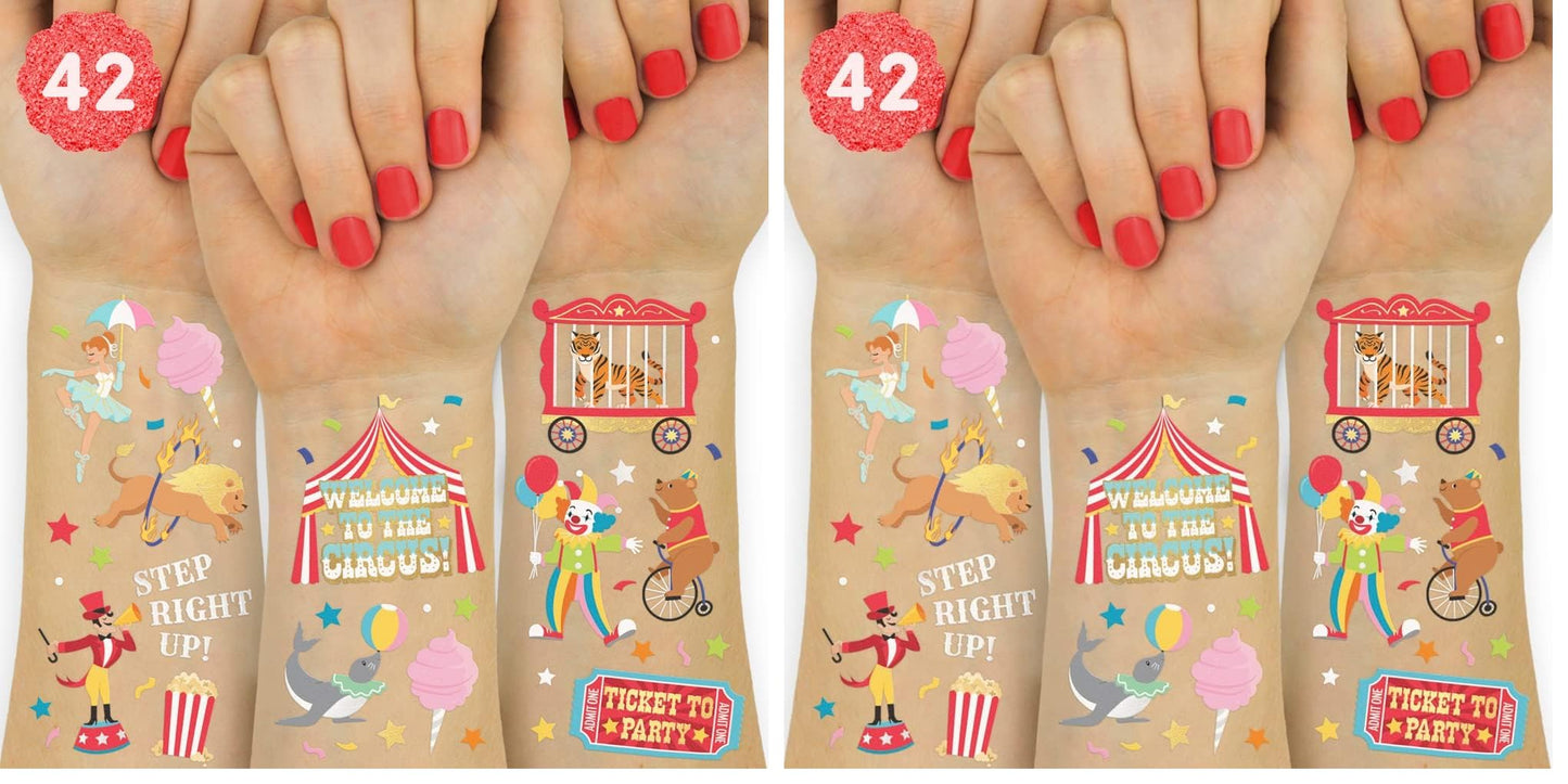 xo, Fetti Circus Party Temporary Tattoos — 42 Gold & Silver Foil Styles (Pack of 2)