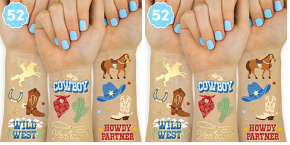 xo, Fetti Cowboy Temporary Tattoos for Kids – 52 Gold Foil Designs (Pack of 2)