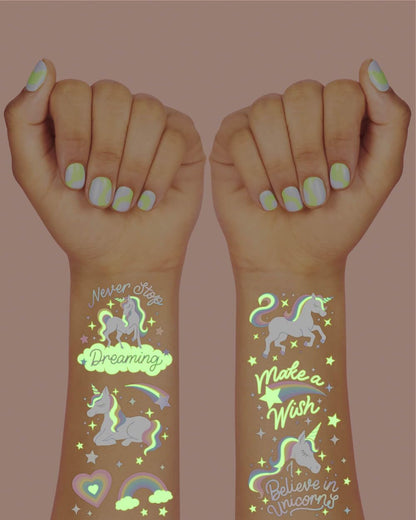 xo, Fetti Rainbow Unicorn Temporary Tattoos – 46 Glow-in-the-Dark Styles for Kids’ Parties