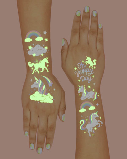 xo, Fetti Rainbow Unicorn Temporary Tattoos – 46 Glow-in-the-Dark Styles for Kids’ Parties