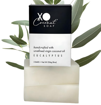 XO COCONUT Coconut Oil Bar Soap - Handcrafted Organic Vegan with Eucalyptus, 2 Bars (4 oz each)