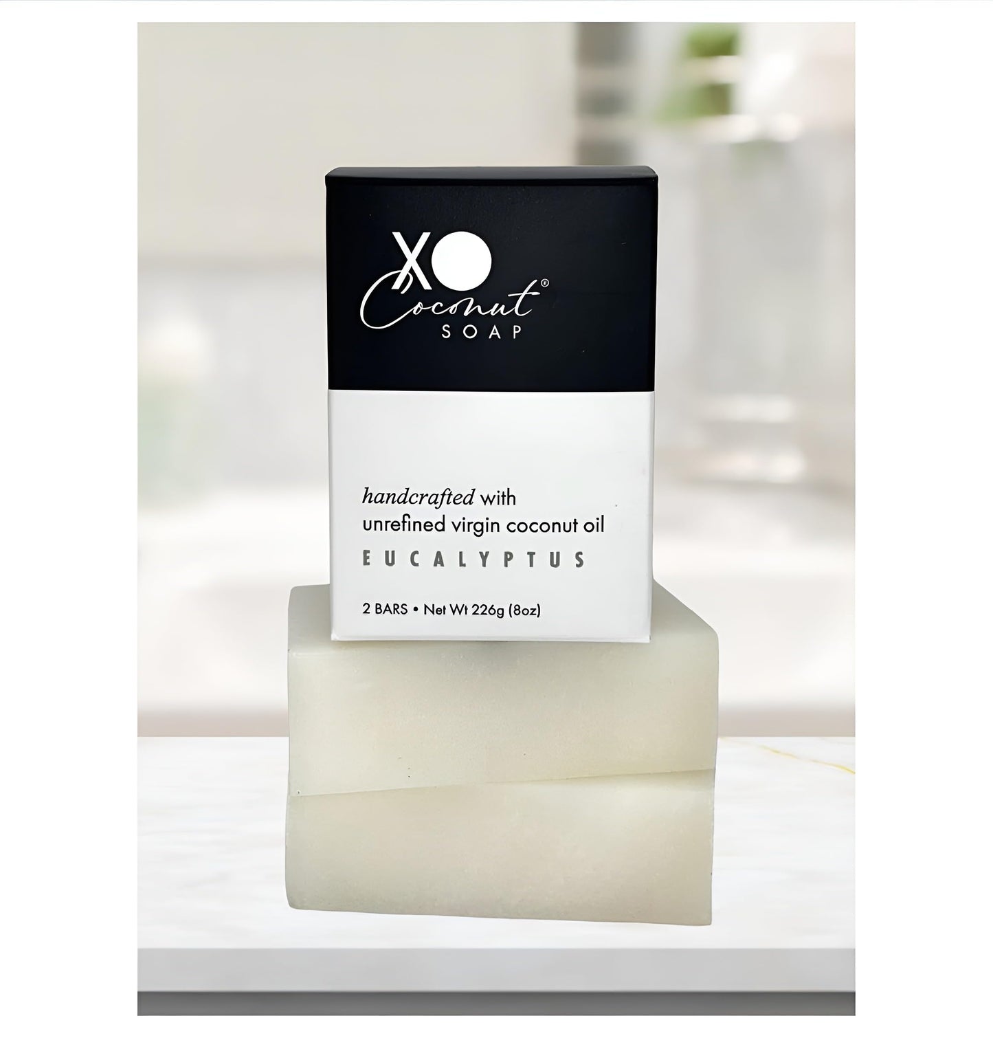 XO COCONUT Coconut Oil Bar Soap - Handcrafted Organic Vegan with Eucalyptus, 2 Bars (4 oz each)