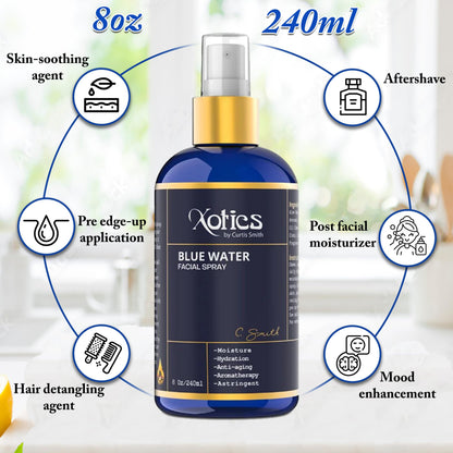 Xotics Blue Water Facial Spray - Hydrating Aloe Vera Mist, 8oz for All Skin Types