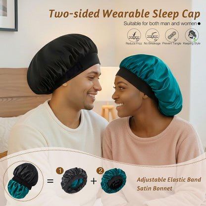 XRACEPHOL 2-Piece Satin Silk Sleep Bonnet – Double Layer, Adjustable, Pink & Teal