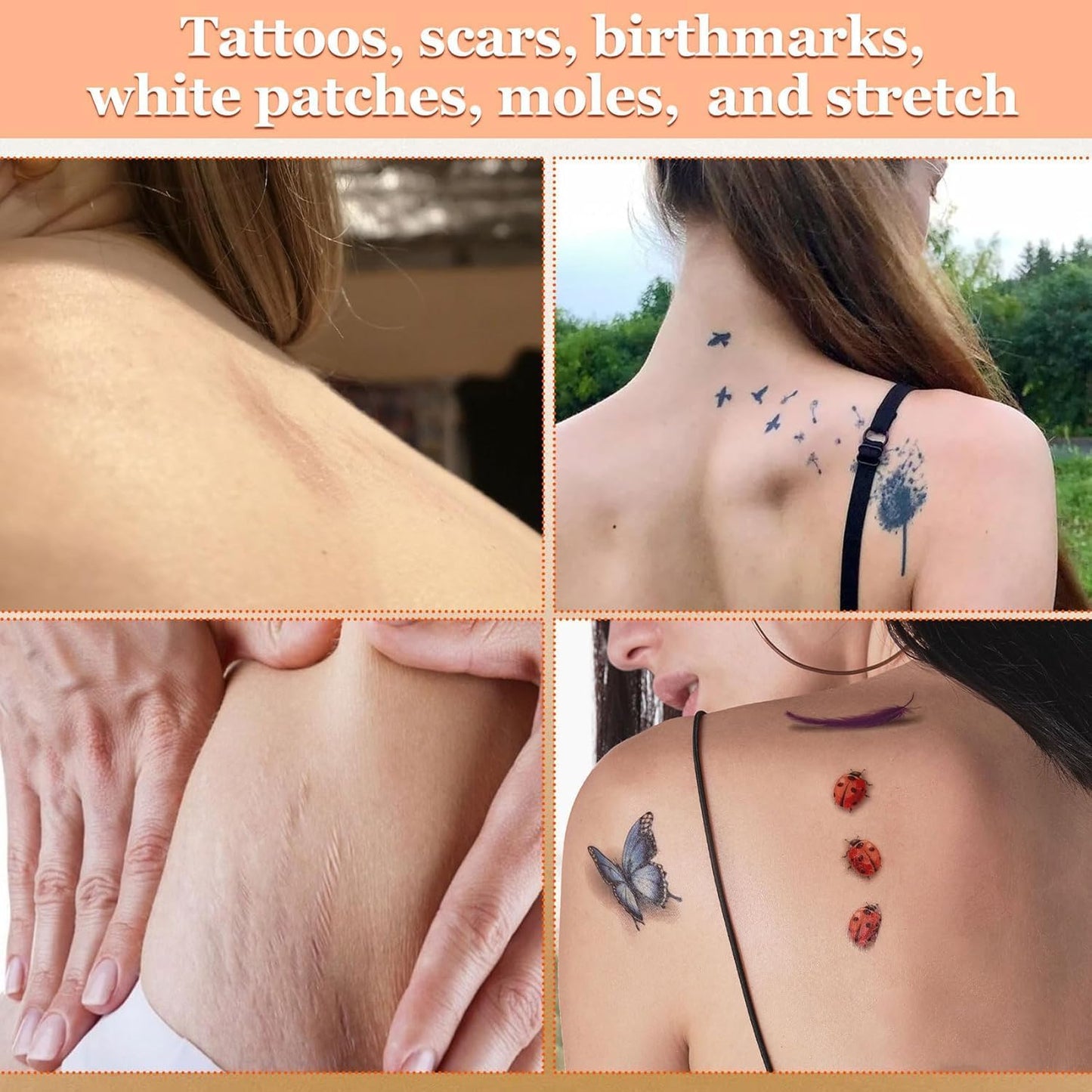 XUEVORIY Tattoo Cover Up Tape - Ultra-Thin Waterproof Patch for Tattoos, Scars & Birthmarks (4pcs, Fair Skin Tone)