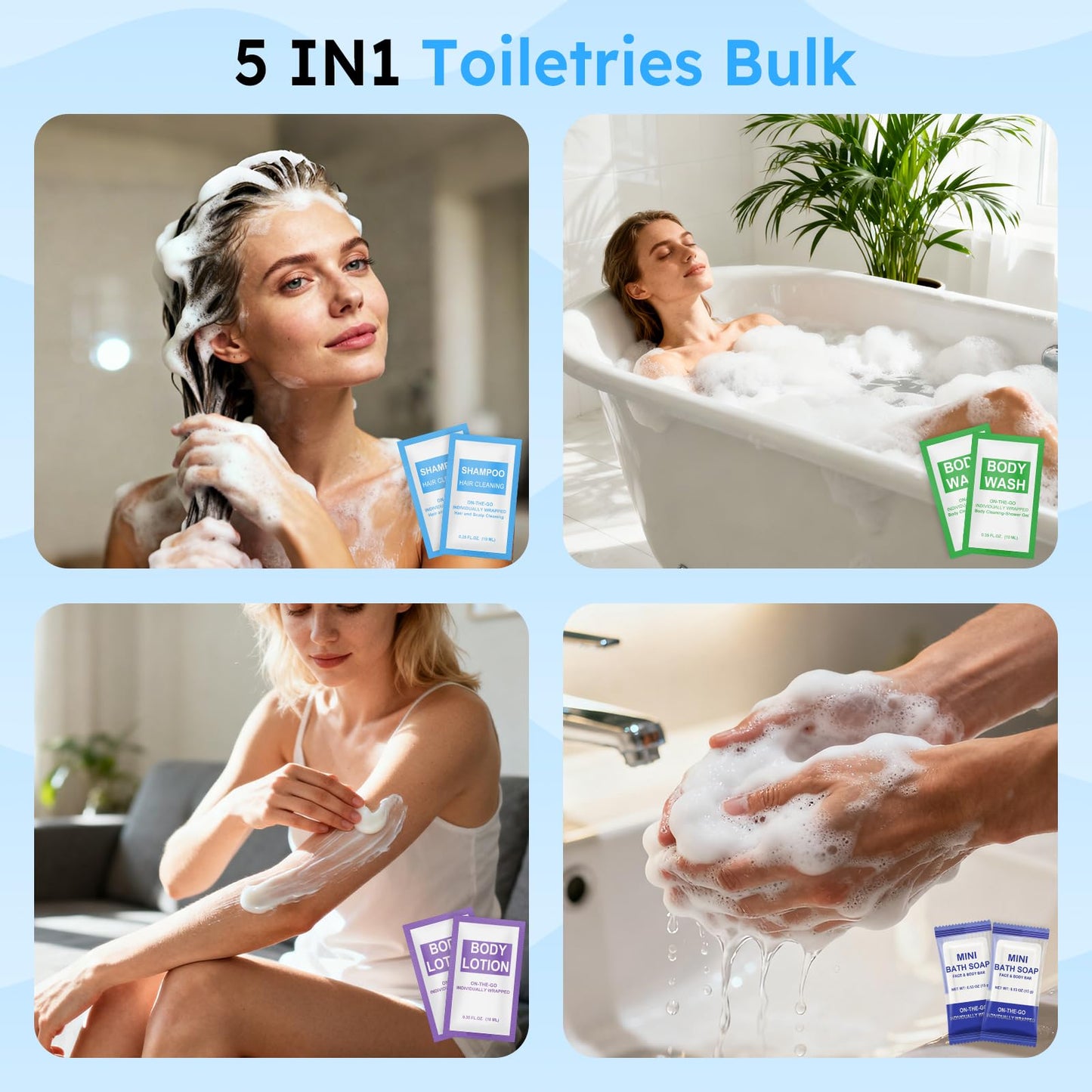 Xuezoioy 50 Pcs 5-in-1 Hotel Toiletries Bulk Set – Travel-Ready Mini Care Essentials