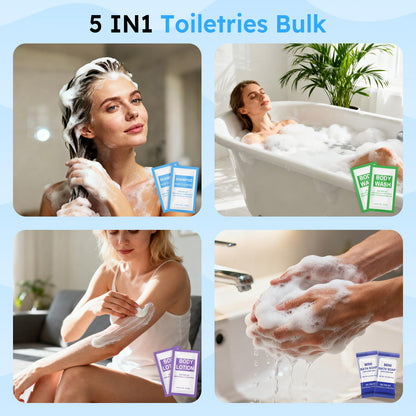 Xuezoioy 50 Pcs 5-in-1 Hotel Toiletries Bulk Set – Travel-Ready Mini Care Essentials